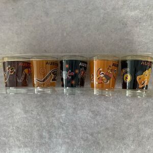 Set of 5 Australia Aboriginal Art Shot Glasses *New*